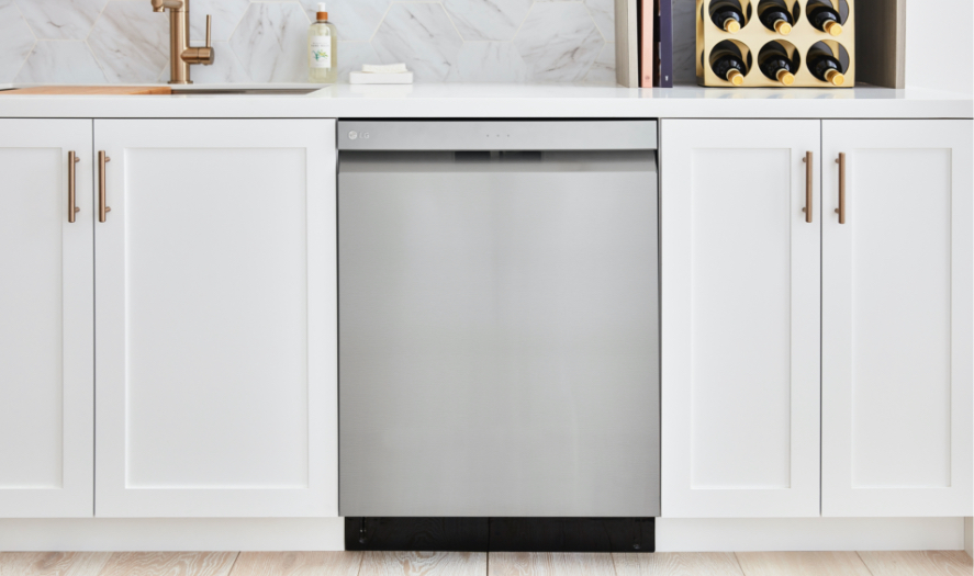 stainless dishwasher with white cabinets